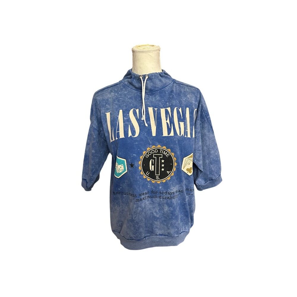 Vintage Caribe Los Angeles Las Vegas Graphic Sweatshirt L Blue Loose Fit Unisex